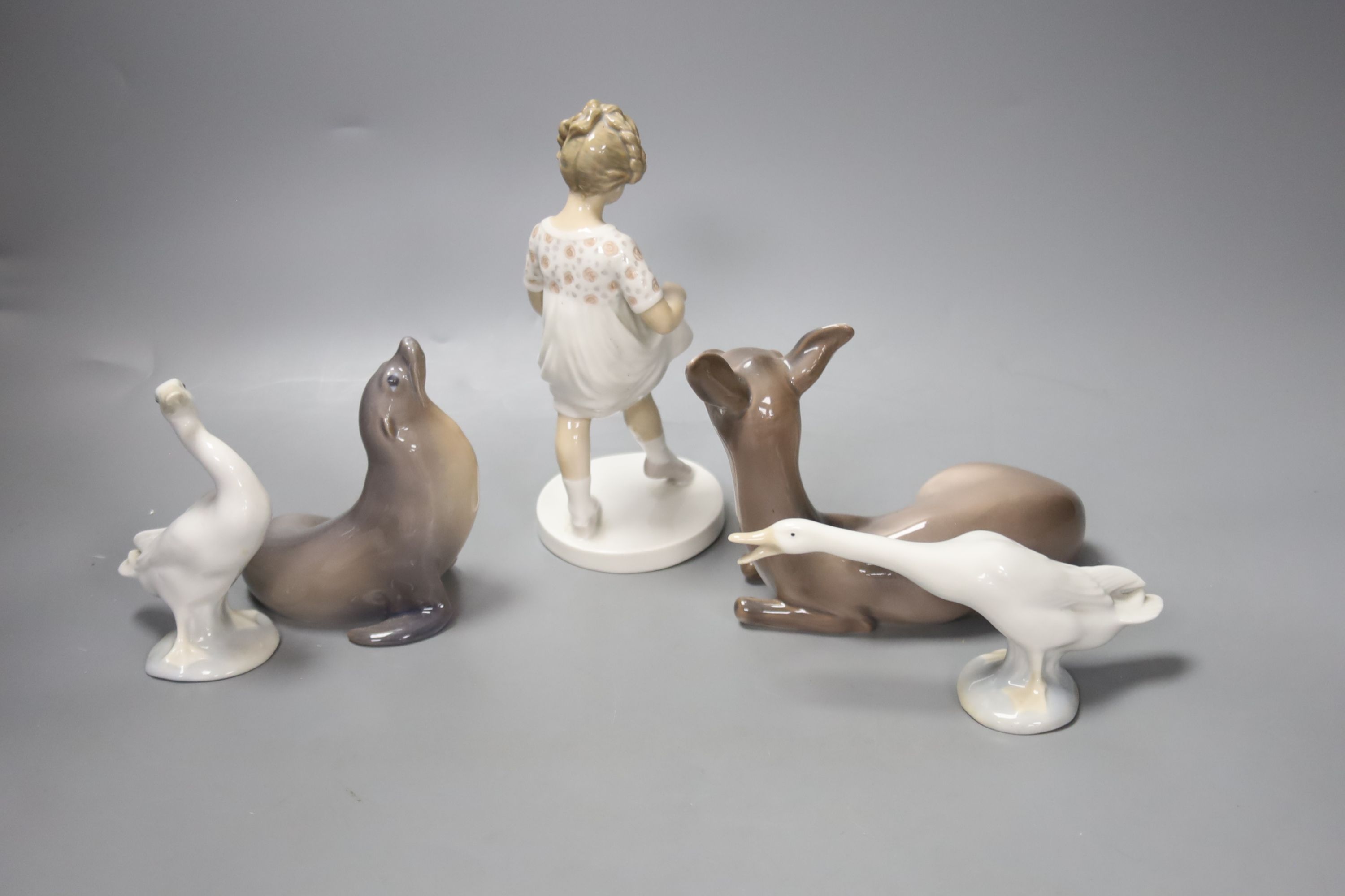 Five Royal Copenhagen and other Danish porcelain models of animals, etc.